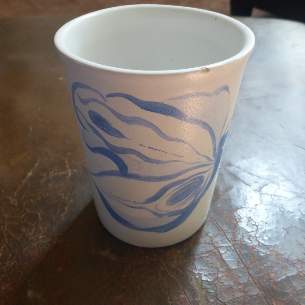 Vintage Hand Made & Painted Stoneware Coffee / Tea Trigger Mug Cup w/ Butterfly